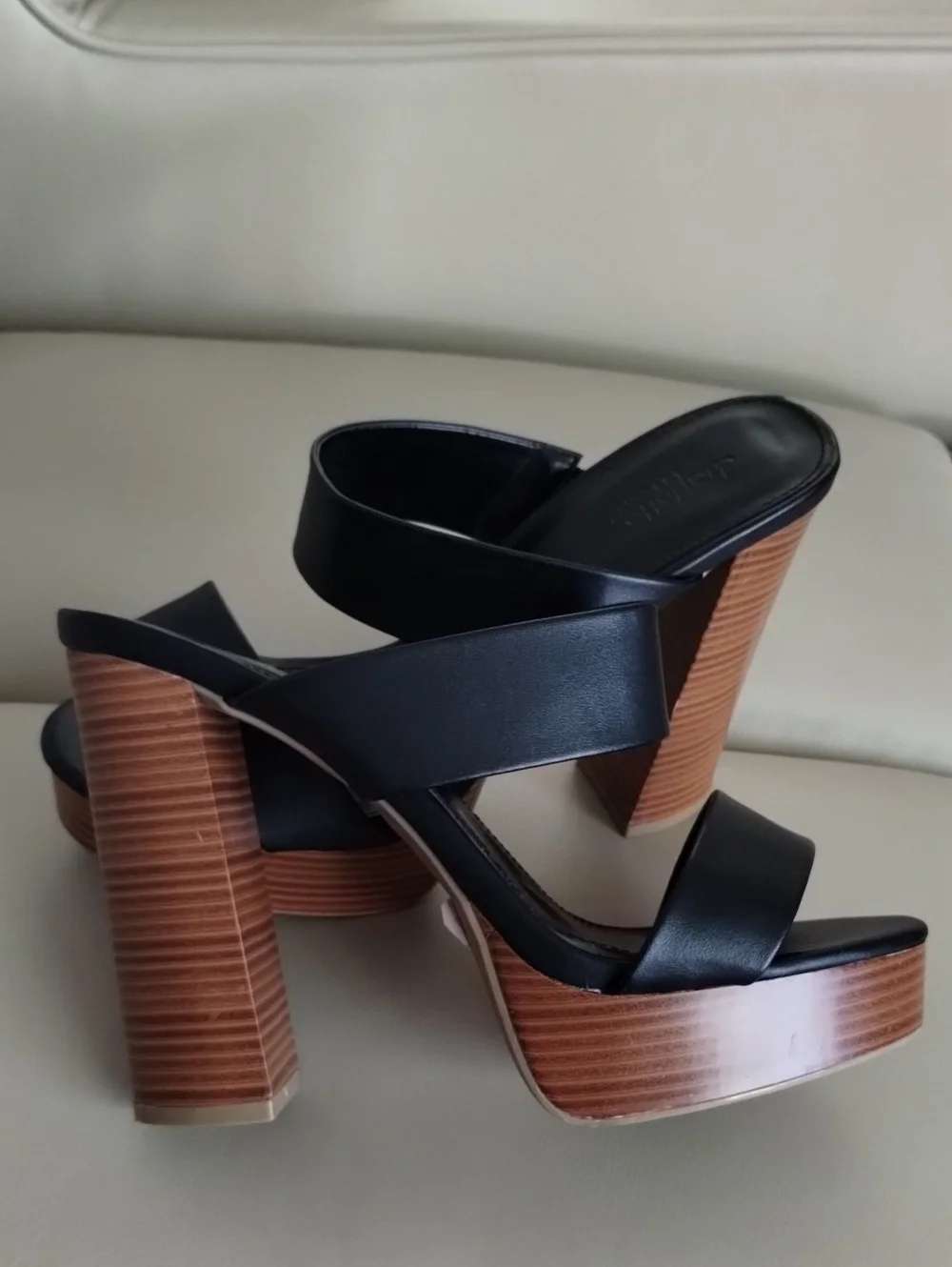 Charlotte Russe Black Strappy Platform Block Heels size 9